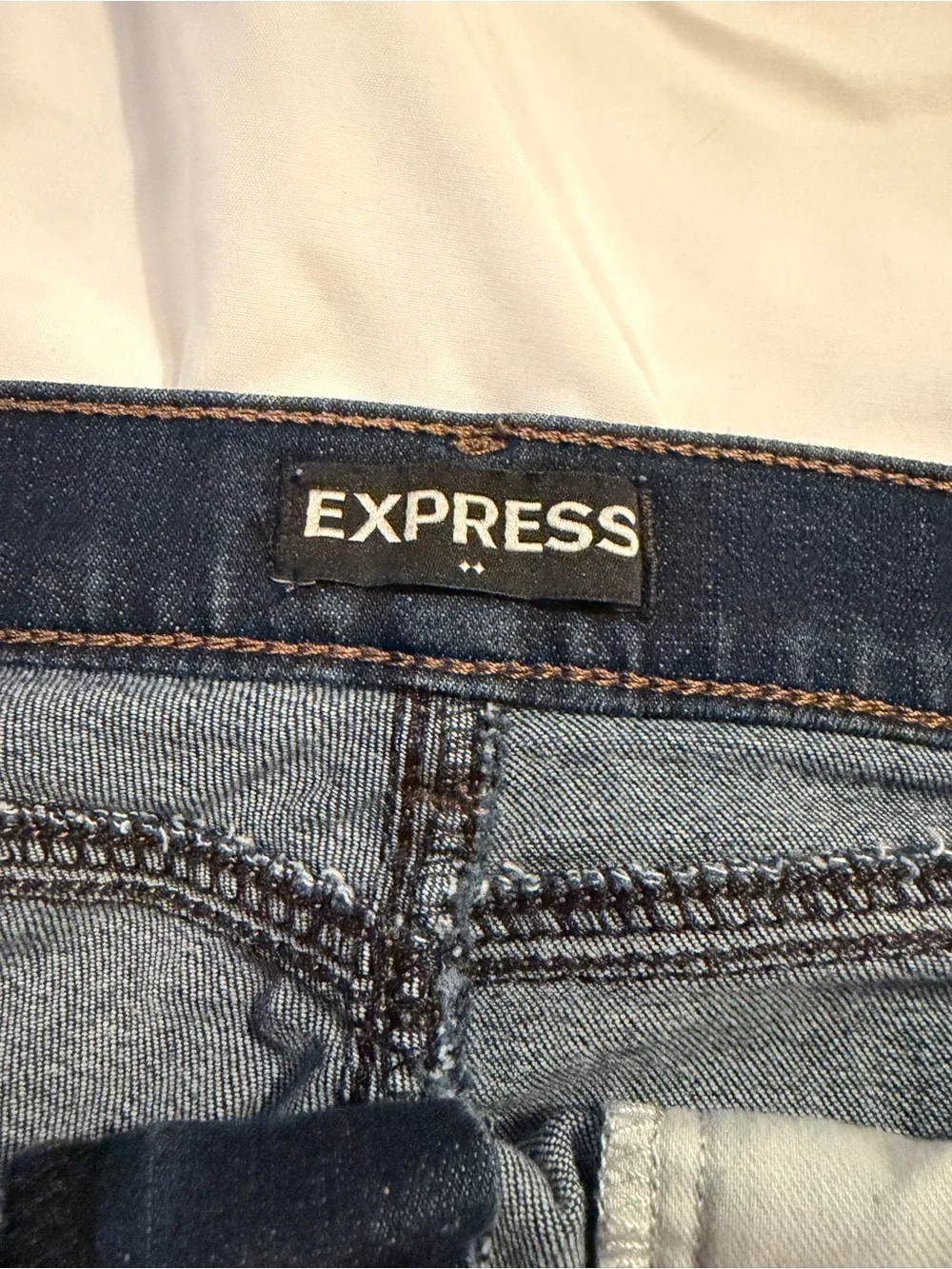 Express Dark Indigo Denim Mini Skirt with Frayed Hem
